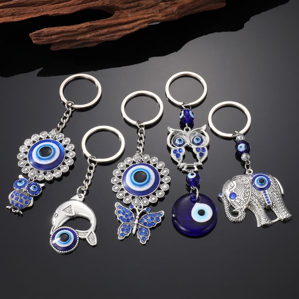 

bohemian style evil eye keychain animal pendant wall car decorate lanyards key chain for gift, Silver