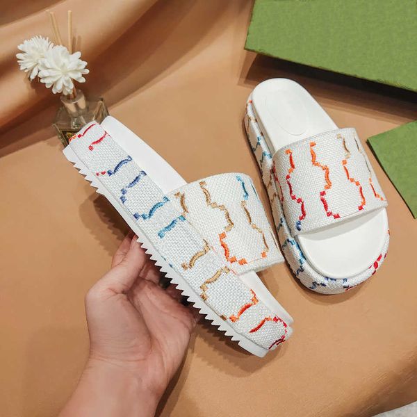 

angelina sandals linen womens platform slide sandals size 35-45 designer women slippers maxi jacquard coated beige canvas blue luxury denim, Black