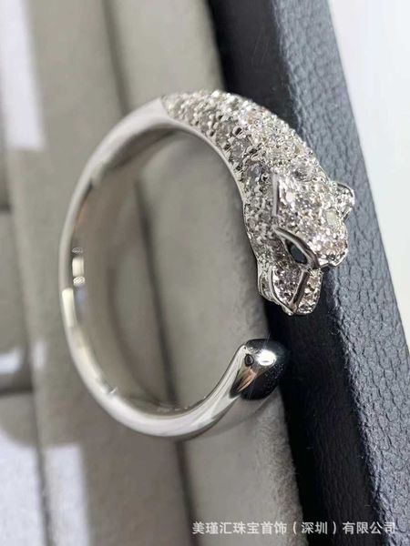 

wholesale leopard ring for men and women v gold full diamond head exaggerate personality card opening jewelry, Silver