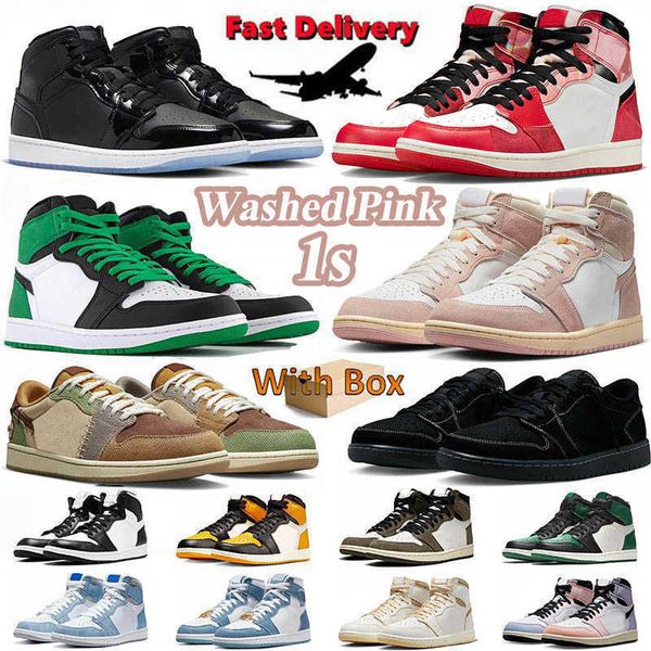 

washed pink 1s with box jumpman basketball shoes mens og stealth williamson skyline black phantom lucky green spider-verse shadow womens sne