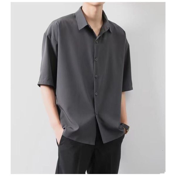 

men's dress shirts premium men ice silk shirt spring summer thin luxury loose korean business shirt solid trendy ruffle draping shirt j, White;black