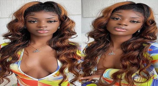 

ombred colored human hair lace front wigs brazilian body wave highlight ponytail 13x6 laces frontal wigs preplucked for women1212493, Black