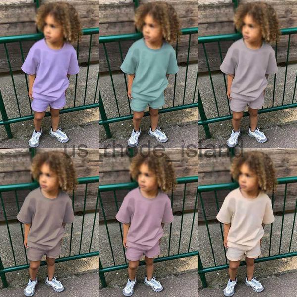 

t-shirts 2pcs new kids tracksuits summer solid baby boy sport outfits children clothes sets clothing t-shirt shorts set for toddler girls x0, Blue