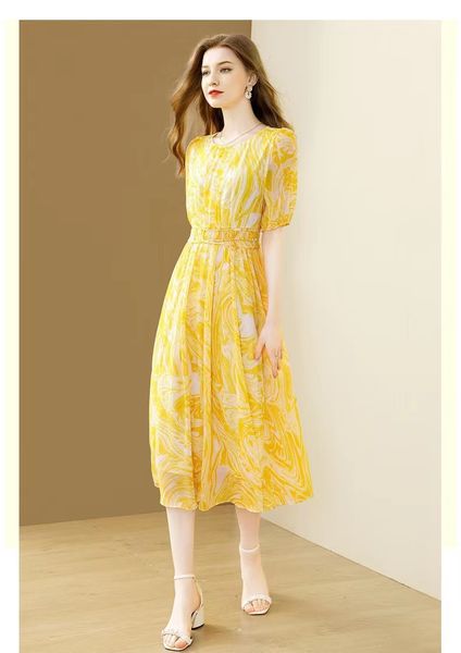 

fashion designer french romantic printed chiffon dress for woman, White;black