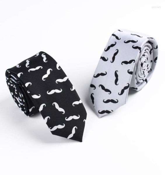 

polyester black and white cartoon moustache 6cm narrow tie for men women neck ties6057137, Blue;purple