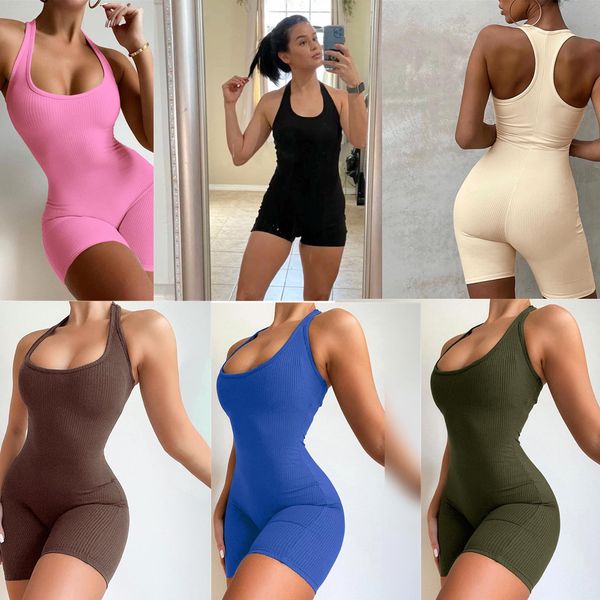 

2023 designer womens tracksuits casual streetwear romper summer y2k rib playsuit solid womens clothing sleeveless u neck overalls wholesale, Black;white