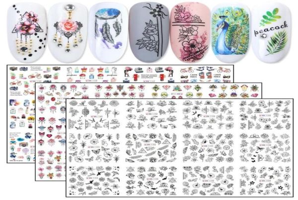 

12pcs nail art transfer decals water stickers colorful nail jewelry flower animal black sliders manicure tattoos jibn112912122988191