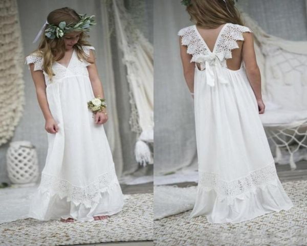 

2018 beach boho flower girl dresses chiffon custom size holy communion gowns v neck kid formal dresses9186900, White;blue