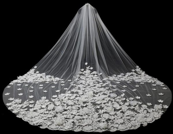 

bridal veils 5 meters long wedding with handmake flowers cathedral train velo comb vail accessories2911852, Black