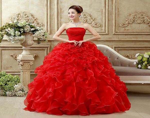 

red white 2018 robe de mariage princess bling luxury pears white ball gown wedding dress custom made vestido de noiva9244612