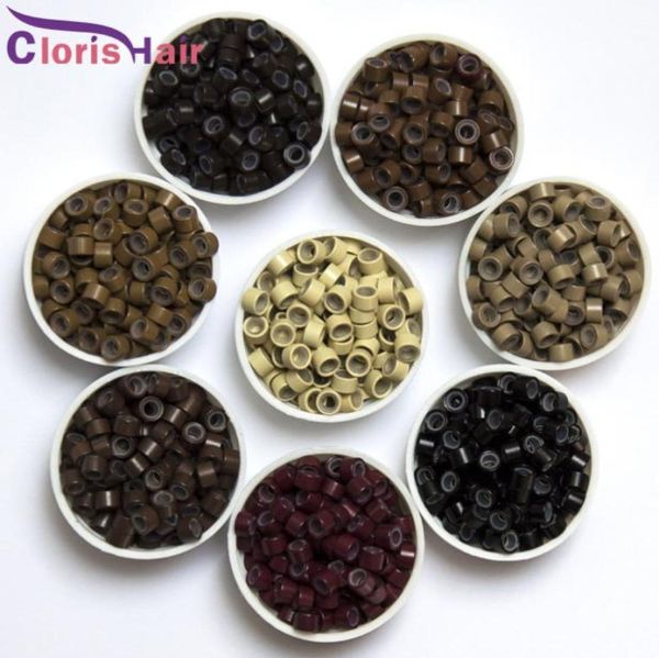 

whole 1000pcs 5mm aluminium micro rings silicone lined links beads tube for i tip hair extensions tools kit accessories 6 colo5726884, Black