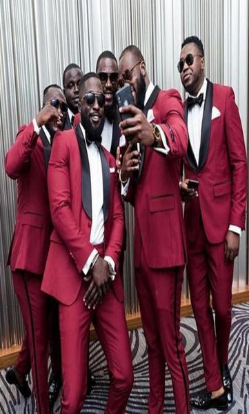 

2021 classy burgundy wedding tuxedos one button mens suits slim fit shawl lapel prom man groomsmen blazer designs two piece se6021534, Black;gray