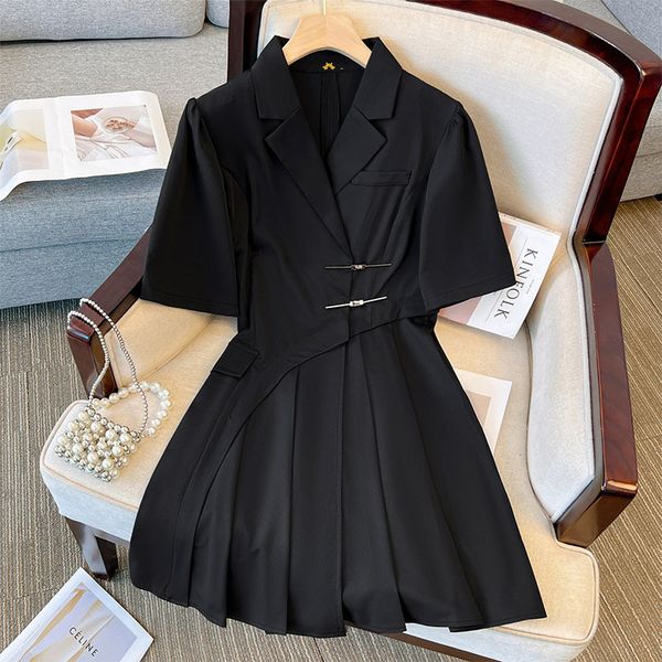 

plus size dresses size 150kg women's bust 147 summer loose notched short sleeved suit pleated dress black large 4xl 5xl 6xl 7xl 8xl 9xl