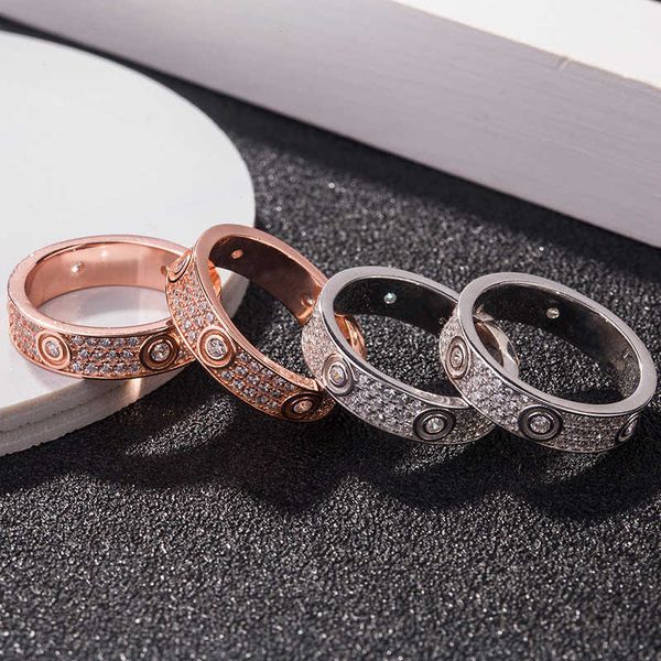

designer new s925 sterling silver full sky star three-row diamond love couple ring plated with 18k rose gold screw carti