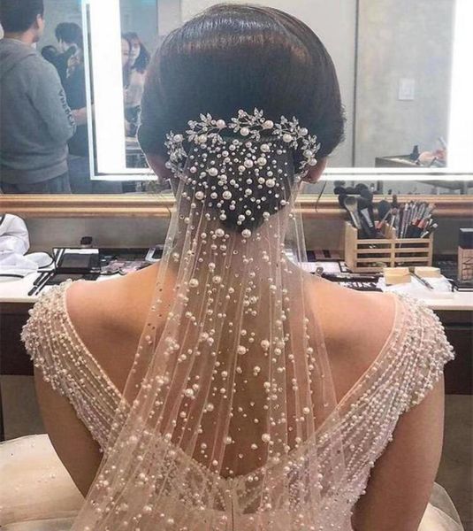 

bridal wedding veils with pearls lace white ivory tulle wedding bridal veil elbow length two layer events formal1638472, Black