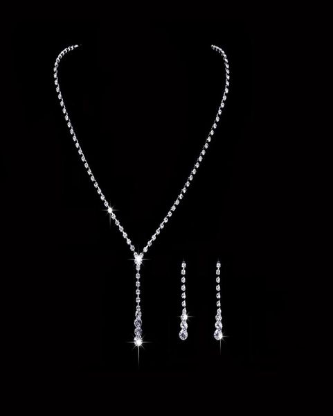 

in stock crystal bridal jewelry set plated necklace diamond earrings wedding jewelry sets for bride bridesmaids accessories 9082165, White