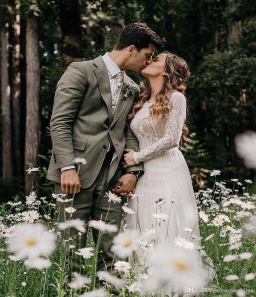 

black beach bohemian aline wedding dresses backless long sleeve country boho bridal gowns custom made wedding gowns5124971, White