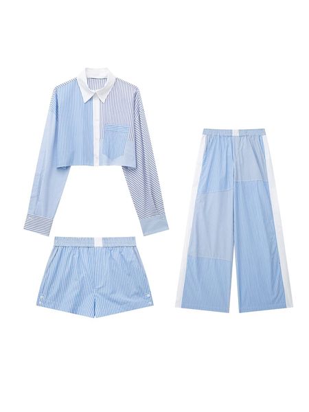 

women s tracksuits sets fashion patchwork stripe short shirts shorts suit female elastic waist trousers woman 2 piece set womens outifits 23, Gray