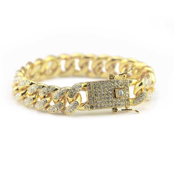 

2023 hip-hop jewelry full of diamonds cuban hiphop men's fashion diamond bracelet width 12mm, Black