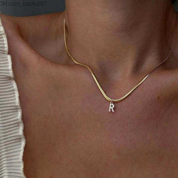 

pendant necklaces inlaid zircon letter initial pendant necklace for women gold chain cute charms collier alphabet necklaces jewelry friends, Silver
