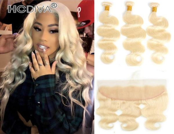 

613 blonde human hair bundles with lace frontal ear to ear peruvian virgin hair 3pcs with frontal closure straight body wave deep 6357894, Black;brown