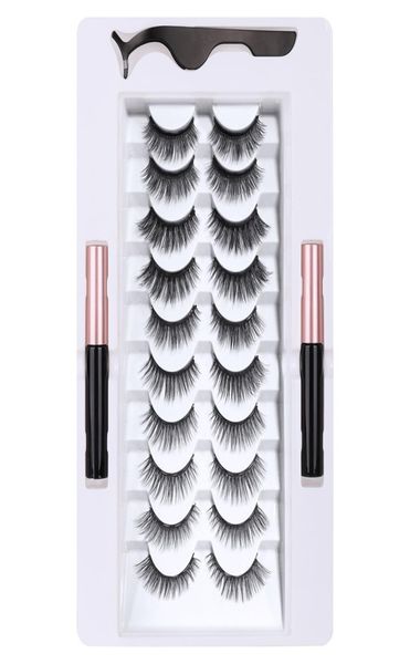 

10 pairs magnetic false eyelashes set with liquid eyeliner tweezer thick natural long magnet fake lashes eyelash extensio9222291