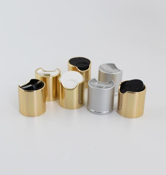 

50pcs gold disc caps with aluminum collar 24410 silver lid plastic bottle cap push pull press caps2301173