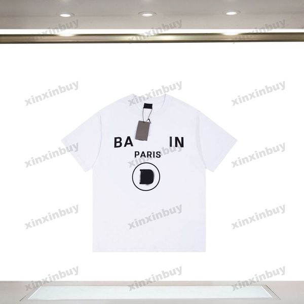 

xinxinbuy men designer tee t shirt 23ss paris print short sleeve cotton women black white apricot xs-2xl, Black;brown