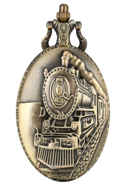 

vintage bronze train front locomotive engine railway quartz pocket watch steampunk pendant chain womens mens gift6551440, Slivery;golden