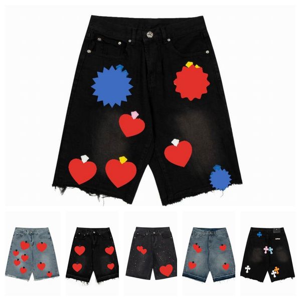 

designers mens shorts man woman chrome summer heart sanskrit cross pattern casual pants printing running sports short chromees hearts, Black