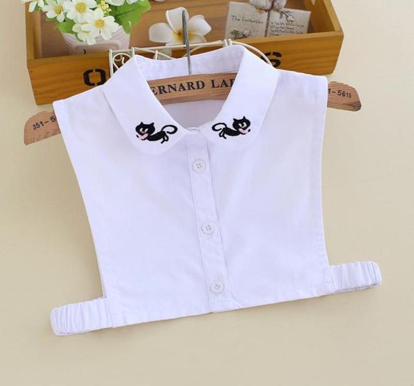 

bow ties children embroidery cat cotton half fake collar shirt peter pan detachable false cute student kid choker lapel blouse 276250, Black;gray