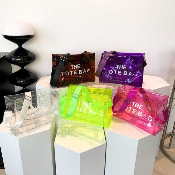 

2023 new fashion one shoulder women's bag transparent high capacity pvc jelly bag handheld crossbody tote bag