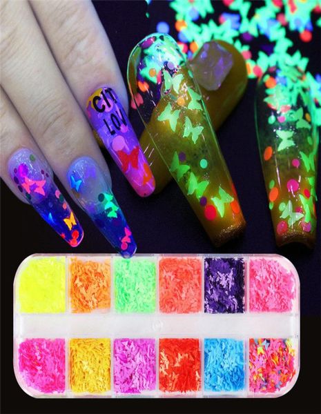 

1 box mixed sequins laser diy star butterfly patch nail art decoration decals glitter flake manicure nails supplies tool2974971, Silver;gold