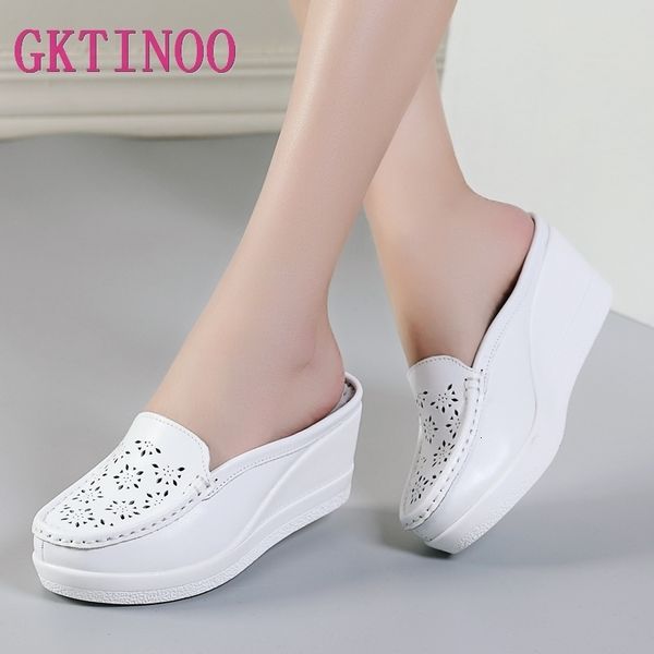 

slippers gktinoo summer woman shoes platform wedge flip flop high heel for casual sandals female 230628, Black