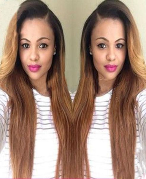 

ombre lace front wig human hair virgin brazilian hair glueless straight full lace wigs two tone color t1b30 for balck women3625772, Black;brown
