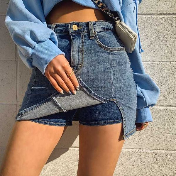 

women's shorts 2020 summer new highelastic fashion casual wild split denim short skirt pants korean high waist xs jeans l230621, Black