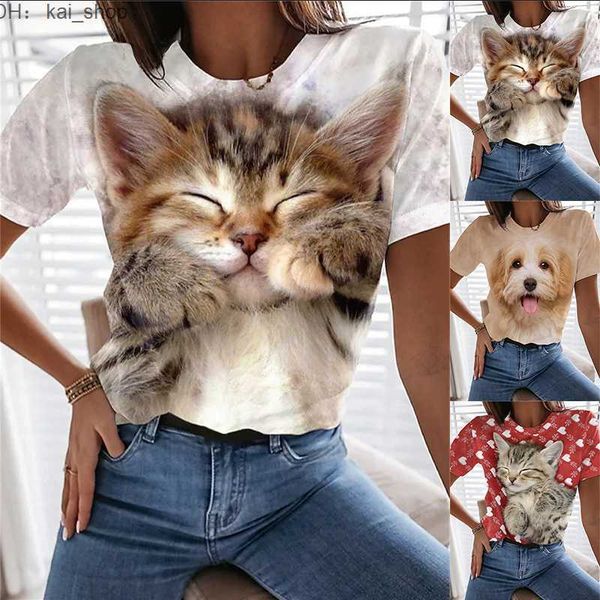 

2023 summer leisure animal 3d digital printing short sleeve round neck wear1, White