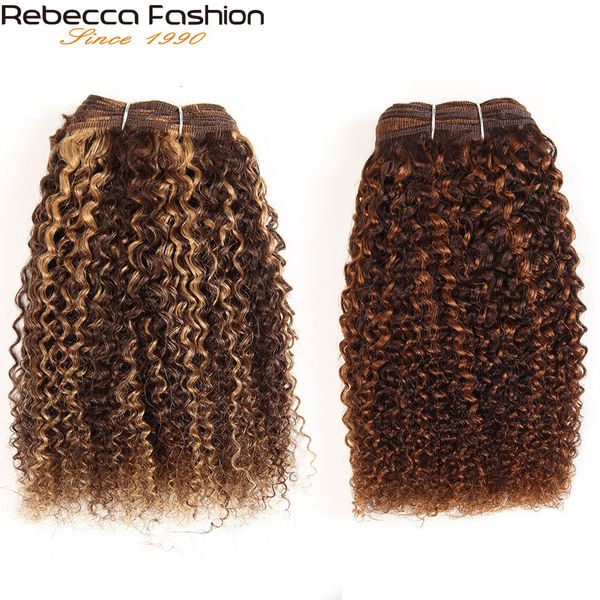 

lace s rebecca remy human hair 100g brazilian afro kinky wave weave bundles mixed blonde precolored for salon 230629, Black;brown