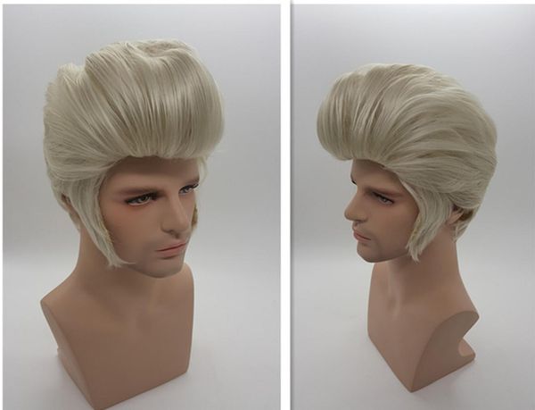 

xt861 white silver natural synthetic hair elvis presley hairstyles men short hair wigs cosplay pelucas perruque men peru pruiken p7151459, Black
