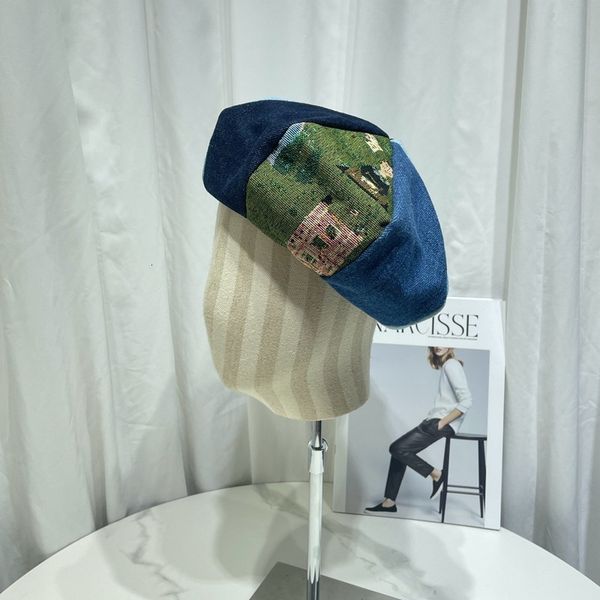 

berets japanese washed denim color matching beret women spring and summer retro trend versatile painter pumpkin hat gorras 230629, Blue;gray