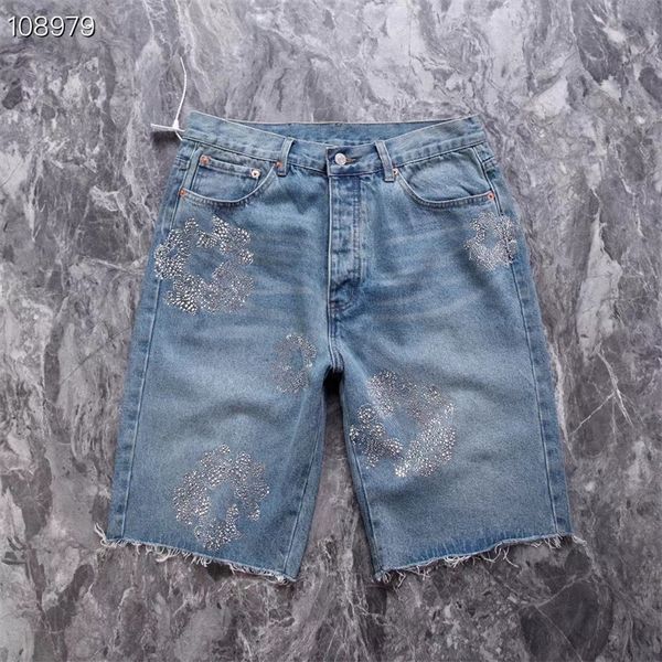 

2023ss diamond pattern denim jeans shorts men women 1 vintage heavy fabric shorts