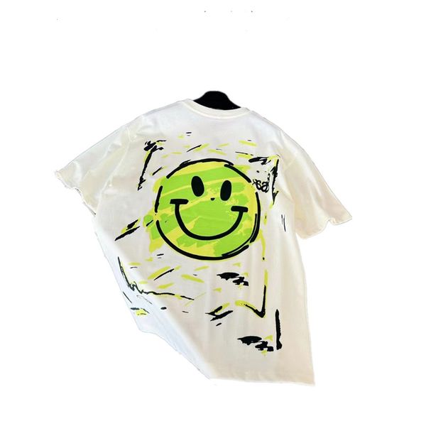 

summer new graffiti print short sleeve retro casual loose round neck regular sleeve, White