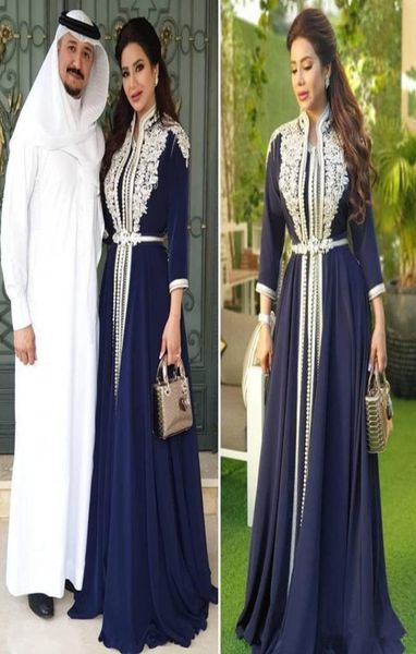

navy blue chiffon muslim prom formal dresses 34 long sleeve 2021 arabic kaftan caftan morocco abaya lace applique evening gown2870222, Black