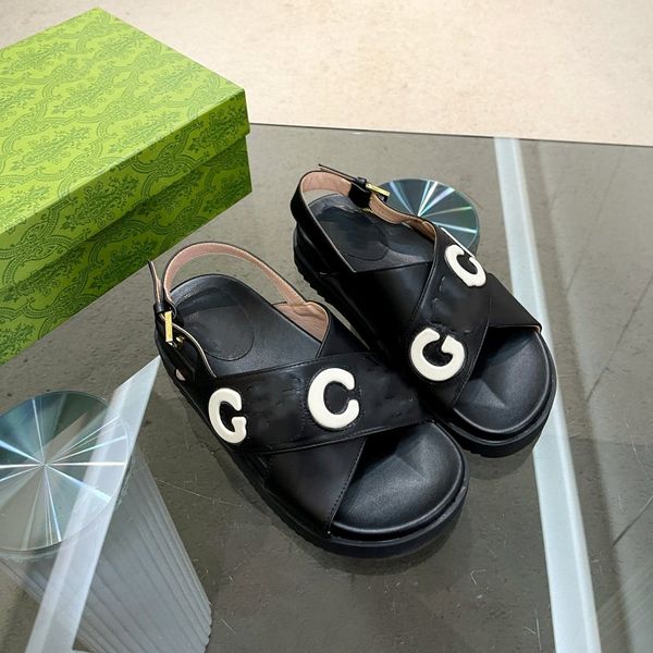 

designer web criss cross sandals rubber slide women's embossed letter gci flat sandali designers sandles pool summer platform inspired, Black