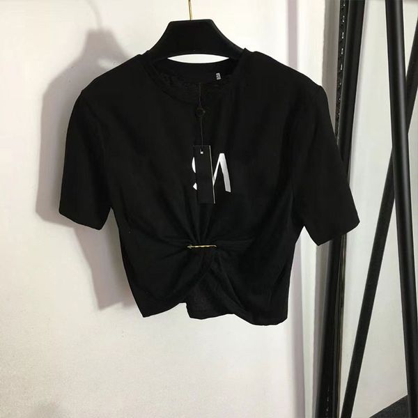 

2023 designers t-shirts fashion t shirts women new alphabet print pin tucked waist short style crop navel short sleeve tees t-shir spotify, White