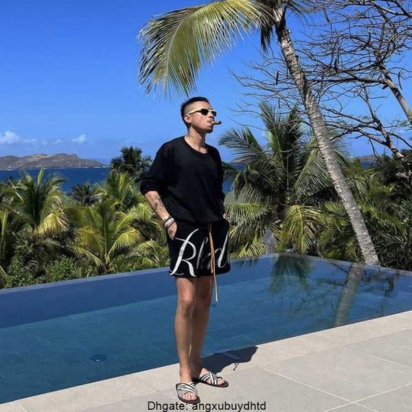 

designer clothing short casual rhude shorts american high street trendy label letter large jacquard loose drawstring knit capris men women f, White;black