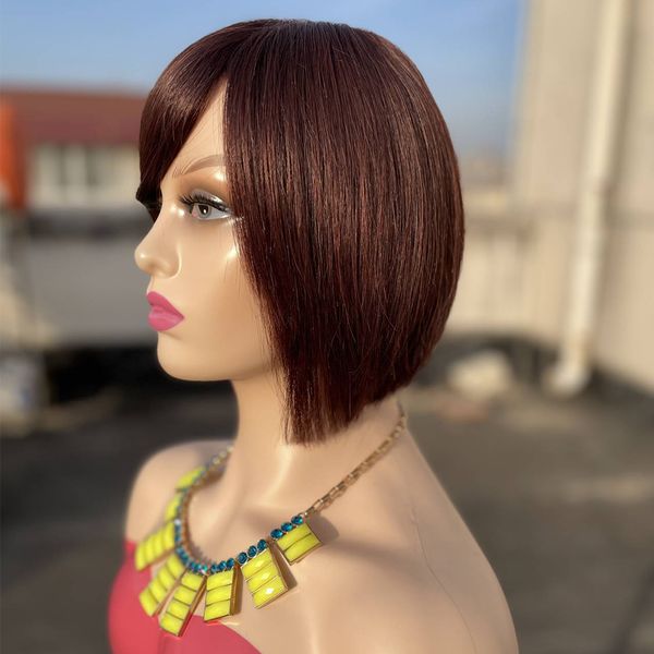 

synthetic s short with human hair bangs brazilian remy colored bob for black women dark brown color soft full machine 230629