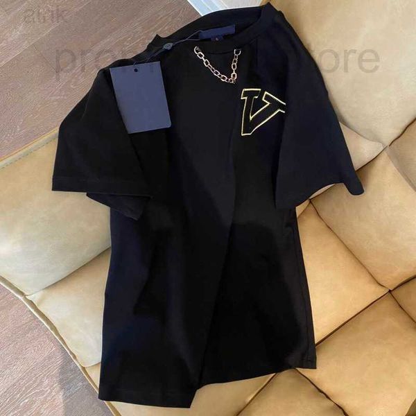 

designer 2023ss spring summer new high grade cotton printing short sleeve round neck panel t-shirt color black white size l/xl/2xl rc8j, Black;brown