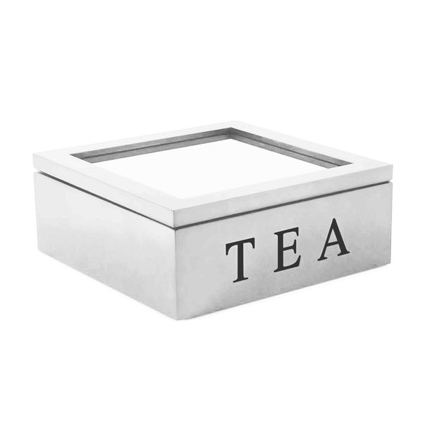 

dresses wooden decorative tea organizer box with lid 9compartment coffee tea bag storage holder organizer for kitchen cabinets, White;black