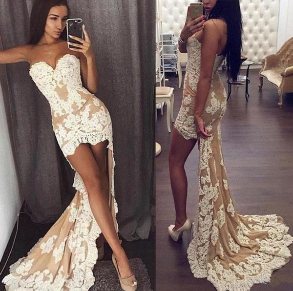 

high low champagne prom dresses with white lace applique bodice vestidos de festa sweetheart sleeveless maid of honor dress8839296, Black